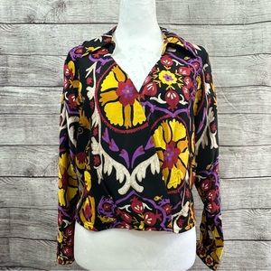 Haute Hippie boho bohemian cropped blouse with collar and elastic NWT